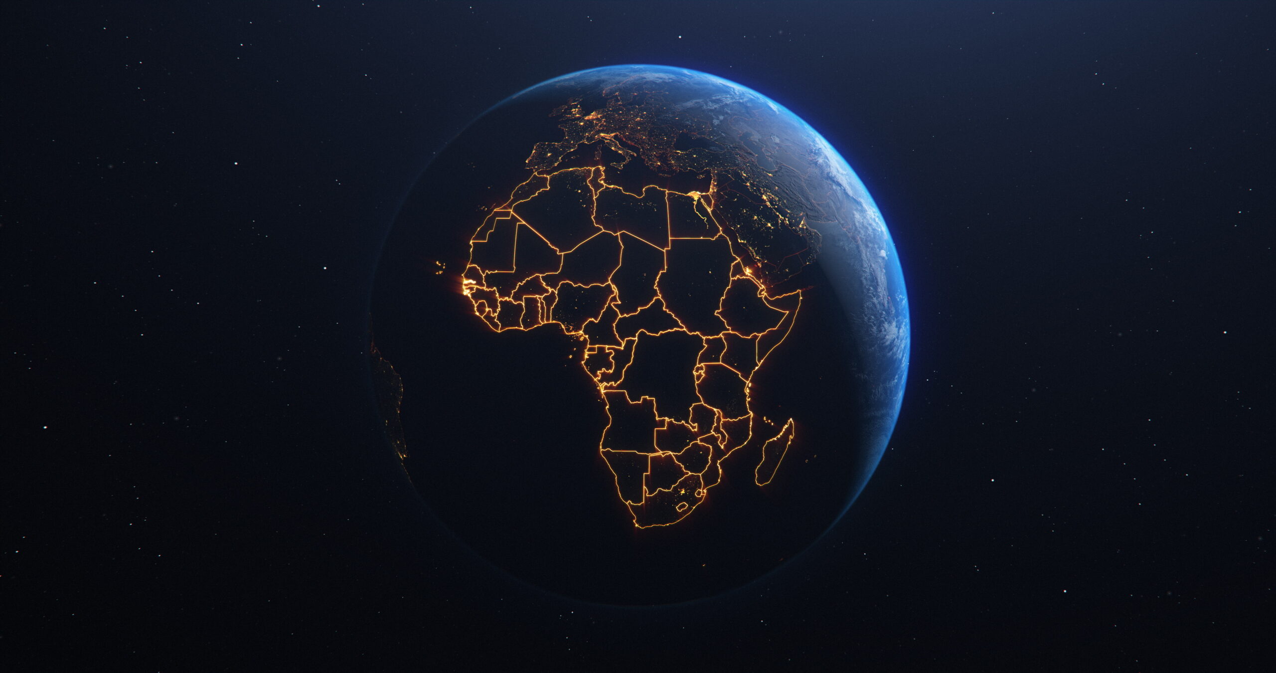 Africa countries outline map from space, globe planet earth from space, 3d illustration